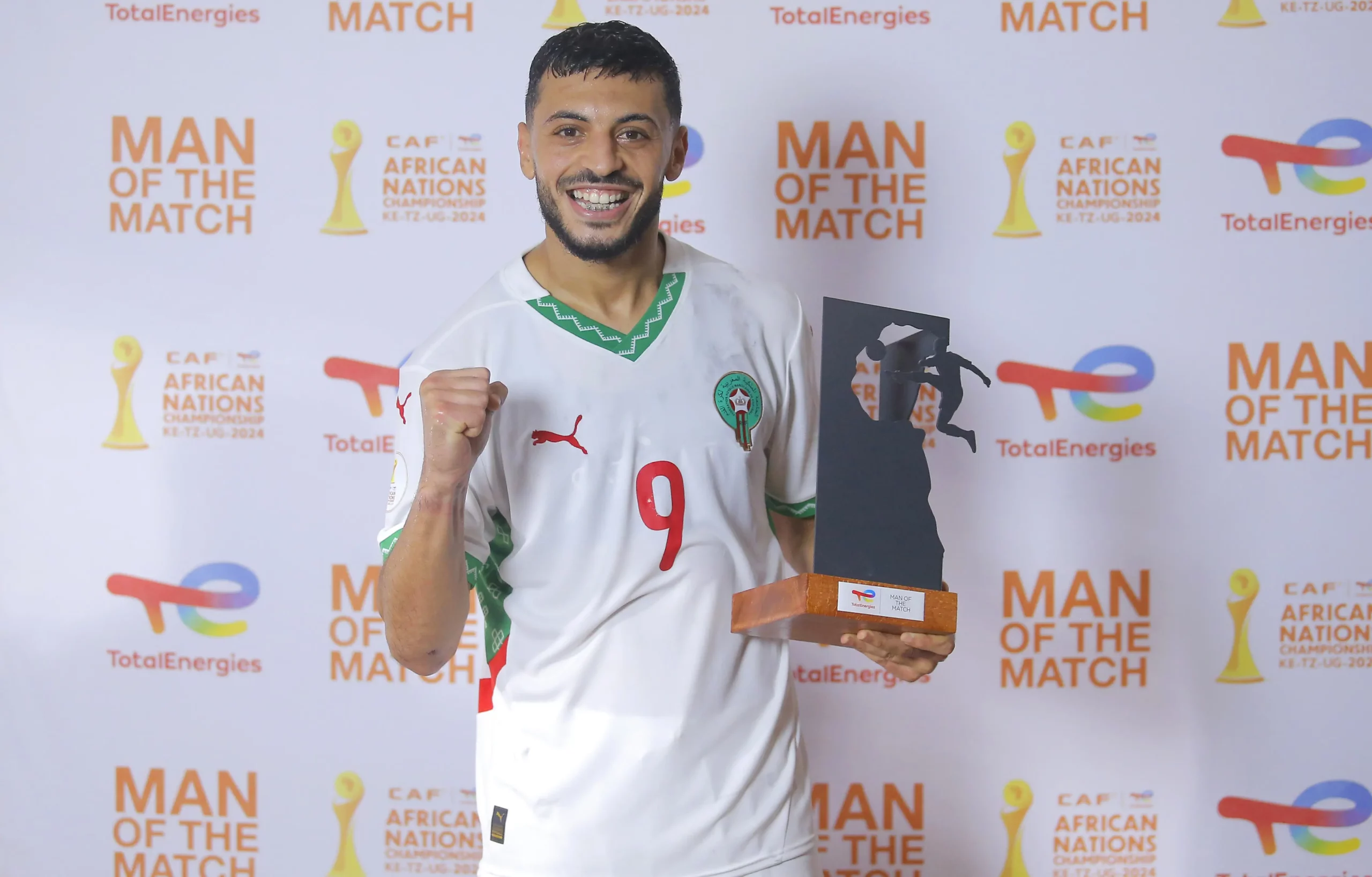 oussama-lamlioui-of-morocco-awarded-totalenergies-player-of-the-match-during-the-2024-african-nations-championship-chan-football-match-between-dr-congo-and-morocco